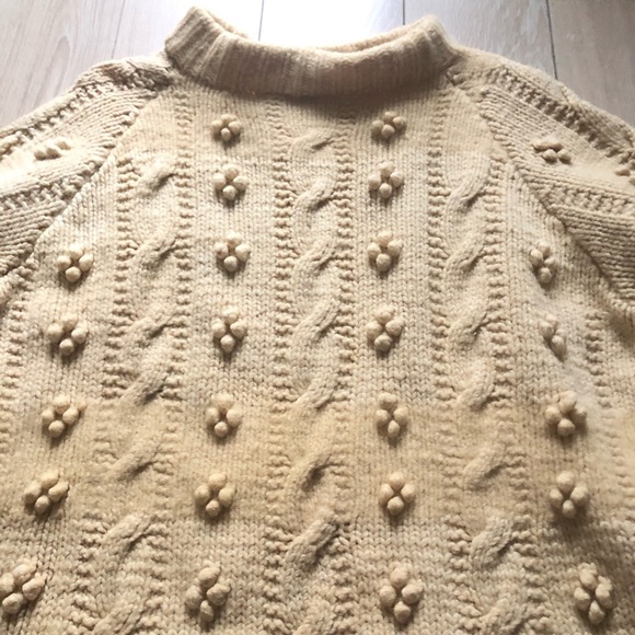 Handknit Cable Knit Bubble Stitch Wool Sweater in Cream - Picture 8 of 13